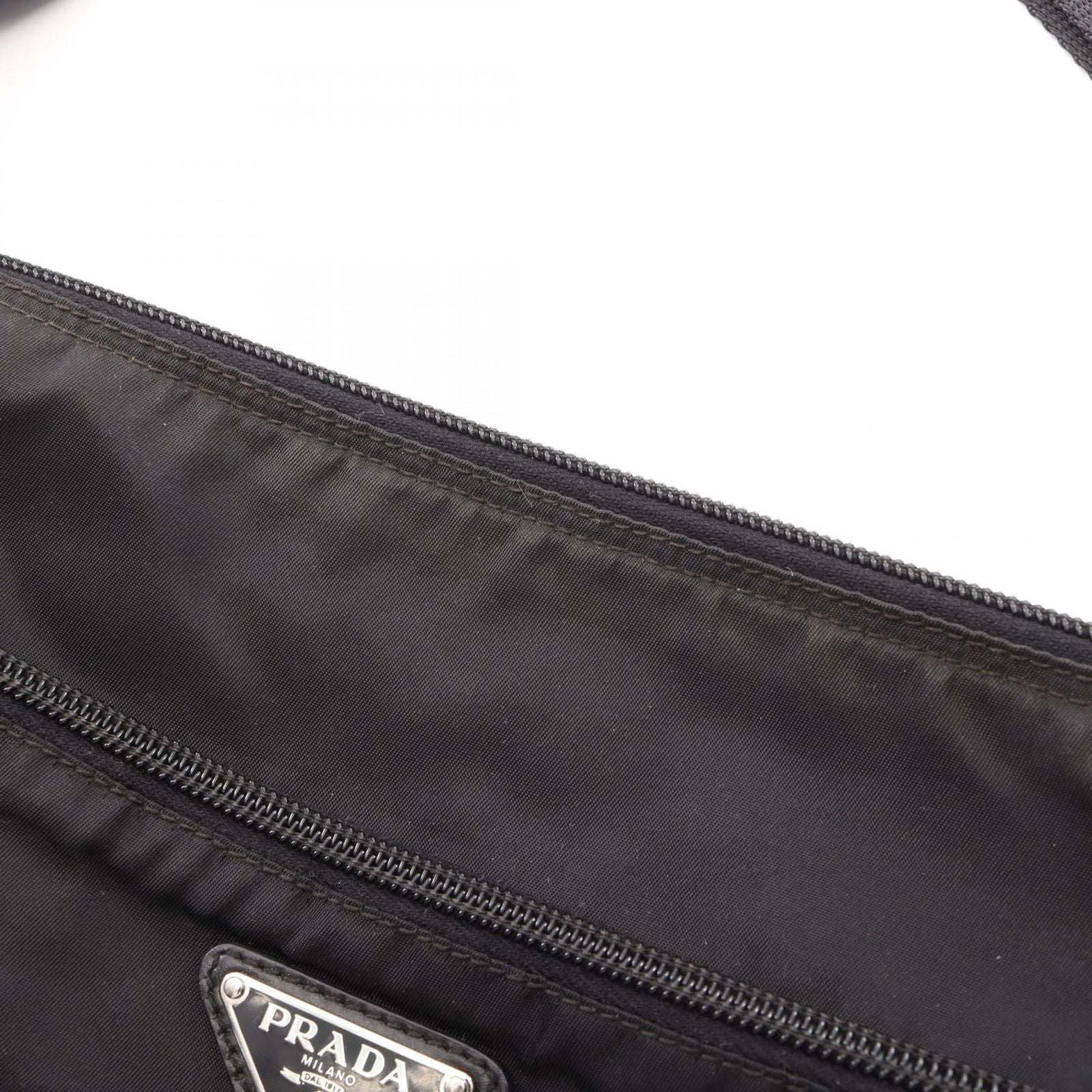 Prada Shoulder Bag Triangle Logo Black Nylon Leather — view 8