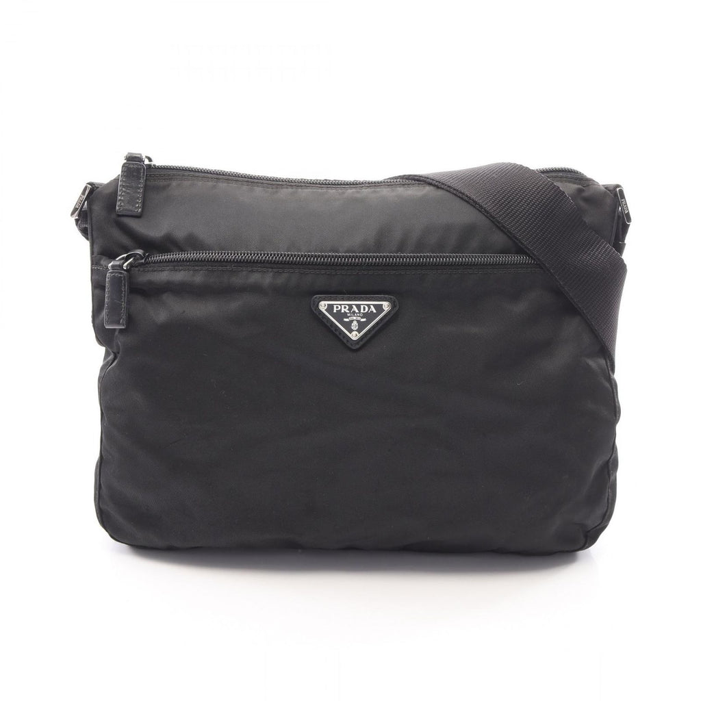 Prada Shoulder Bag Triangle Logo Black Nylon Leather