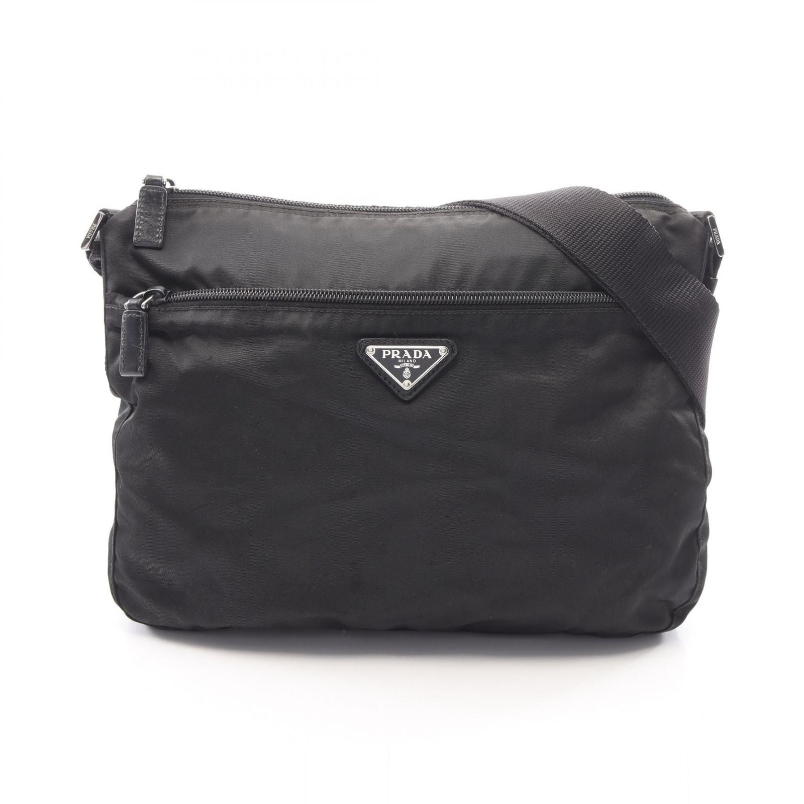 Prada Shoulder Bag Triangle Logo Black Nylon Leather