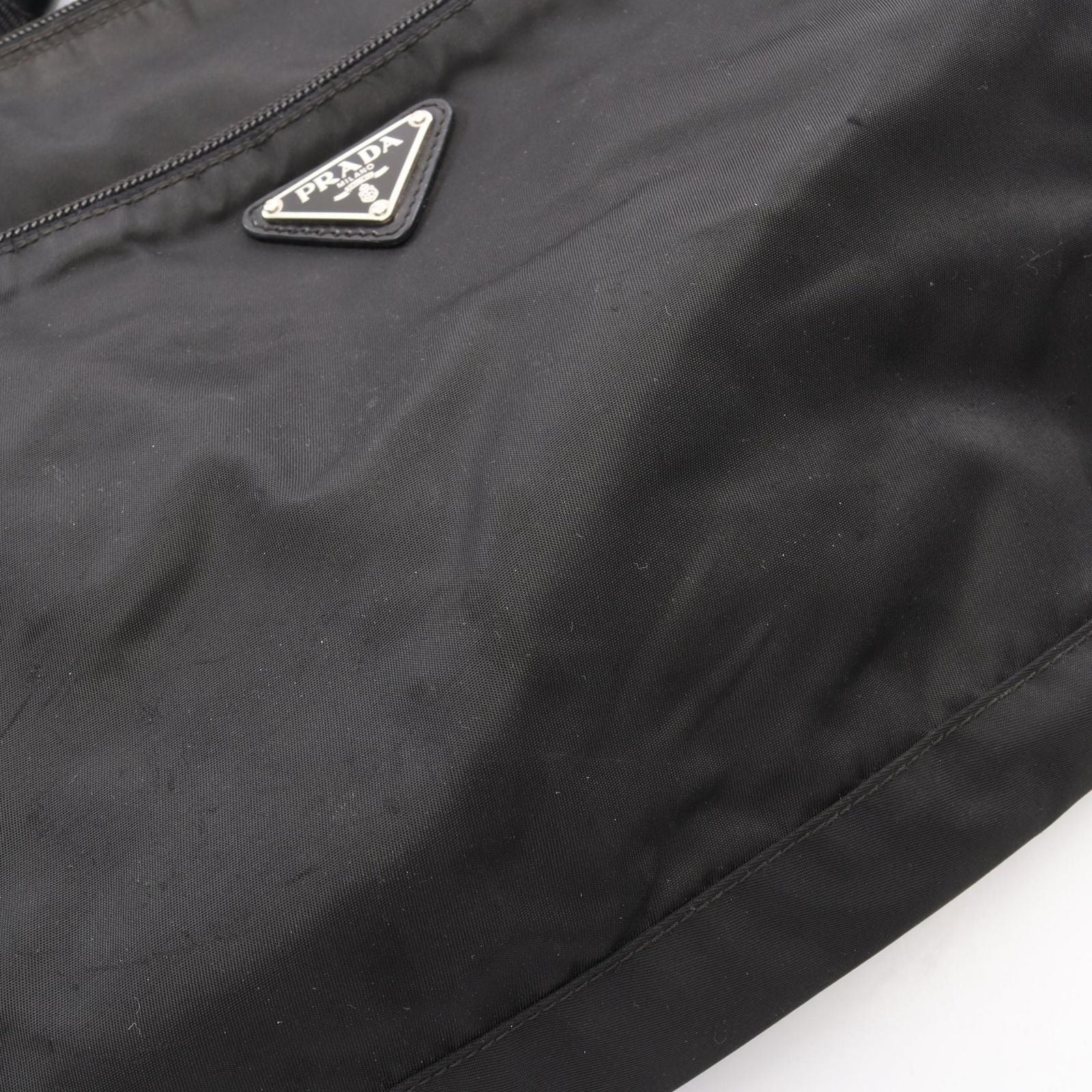 Prada Shoulder Bag Triangle Logo Black Nylon Leather — view 6