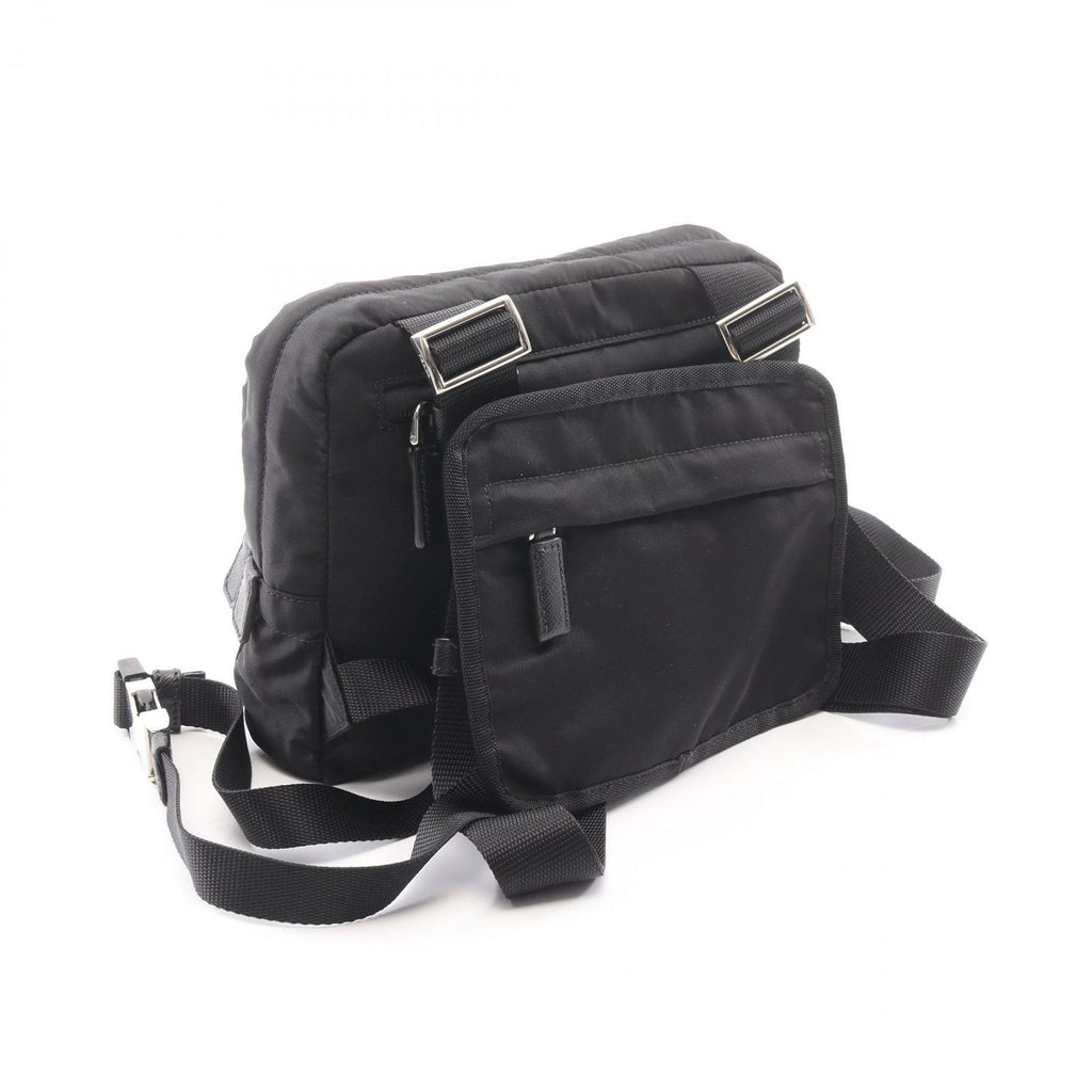 Prada Backpack Triangle Logo Harness Black Nylon Saffiano Leather Shoulder Bag — view 2