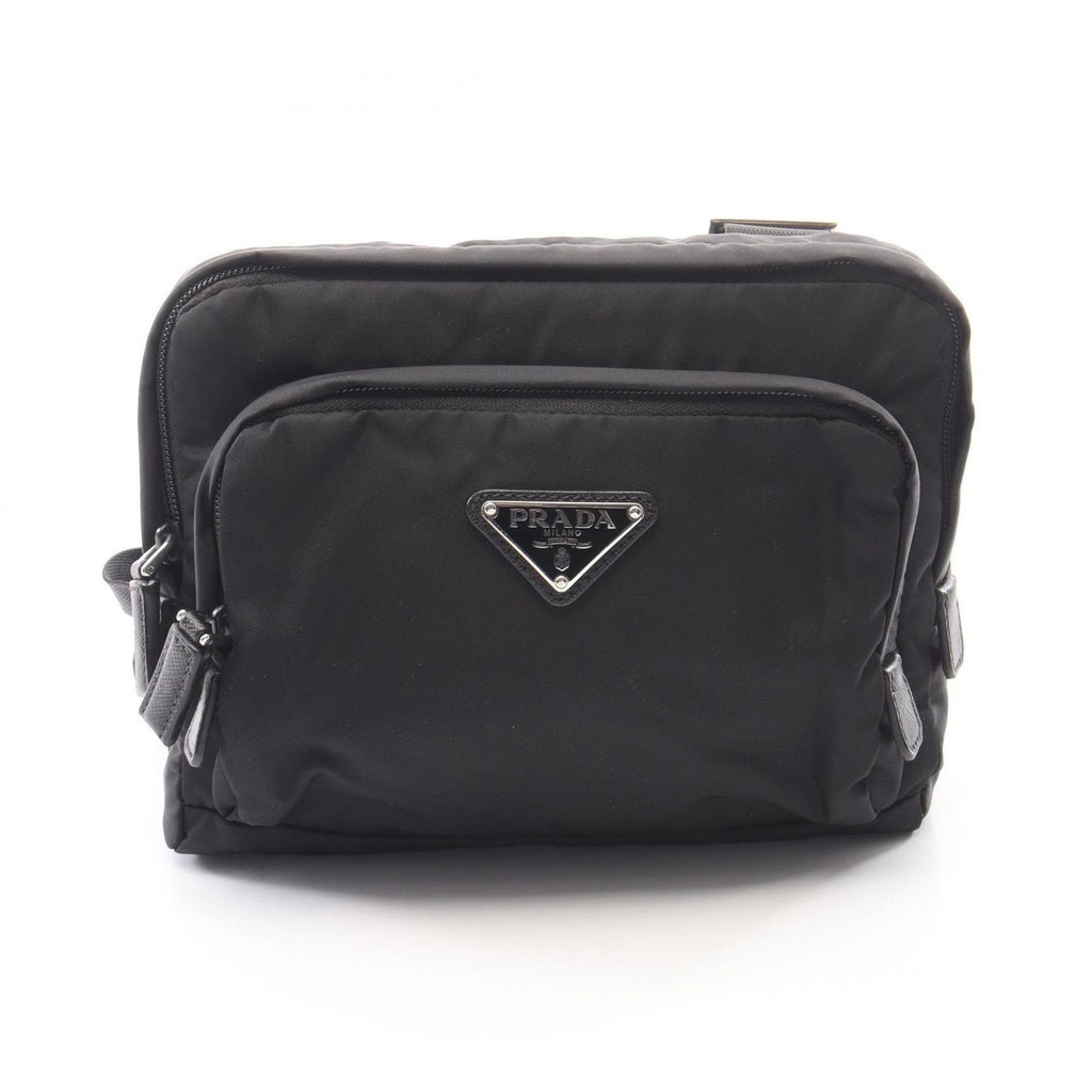 Prada Backpack Triangle Logo Harness Black Nylon Saffiano Leather Shoulder Bag