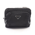 Prada Backpack Triangle Logo Harness Black Nylon Saffiano Leather Shoulder Bag
