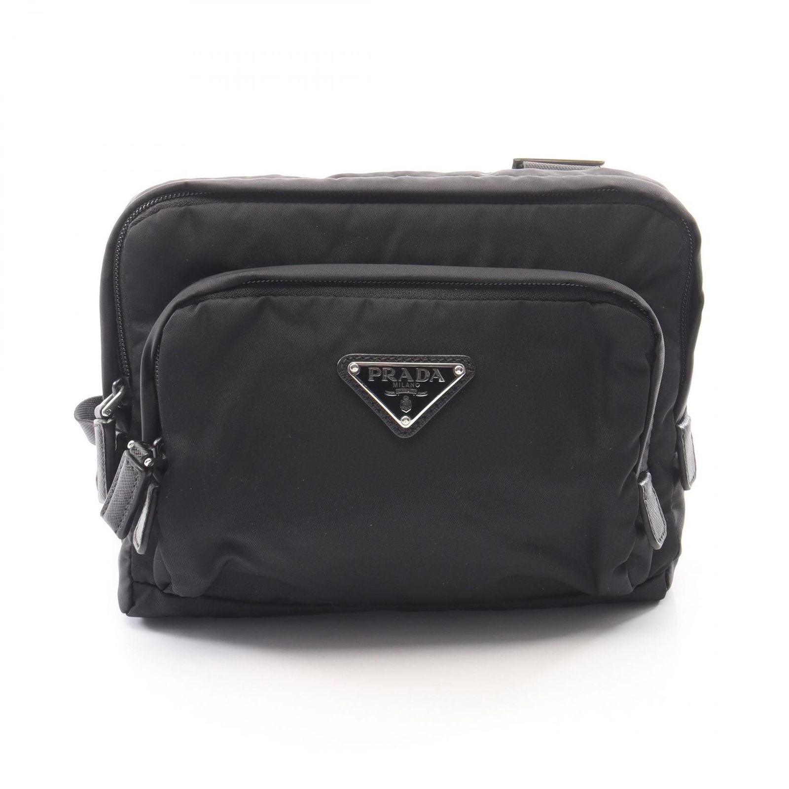 Prada Backpack Triangle Logo Harness Black Nylon Saffiano Leather Shoulder Bag