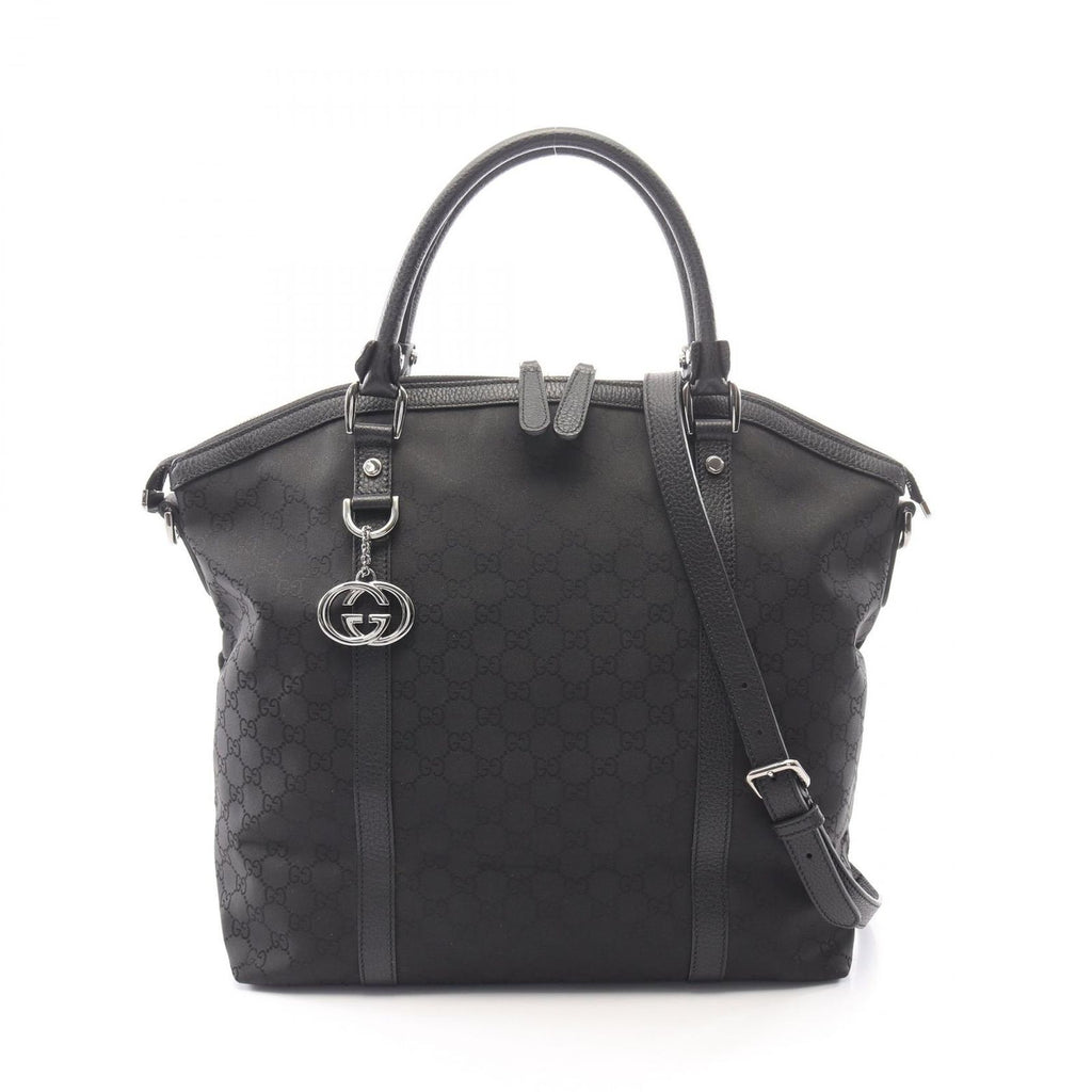 Gucci Tote Bag GG Pattern Interlocking Black Leather 2-Way