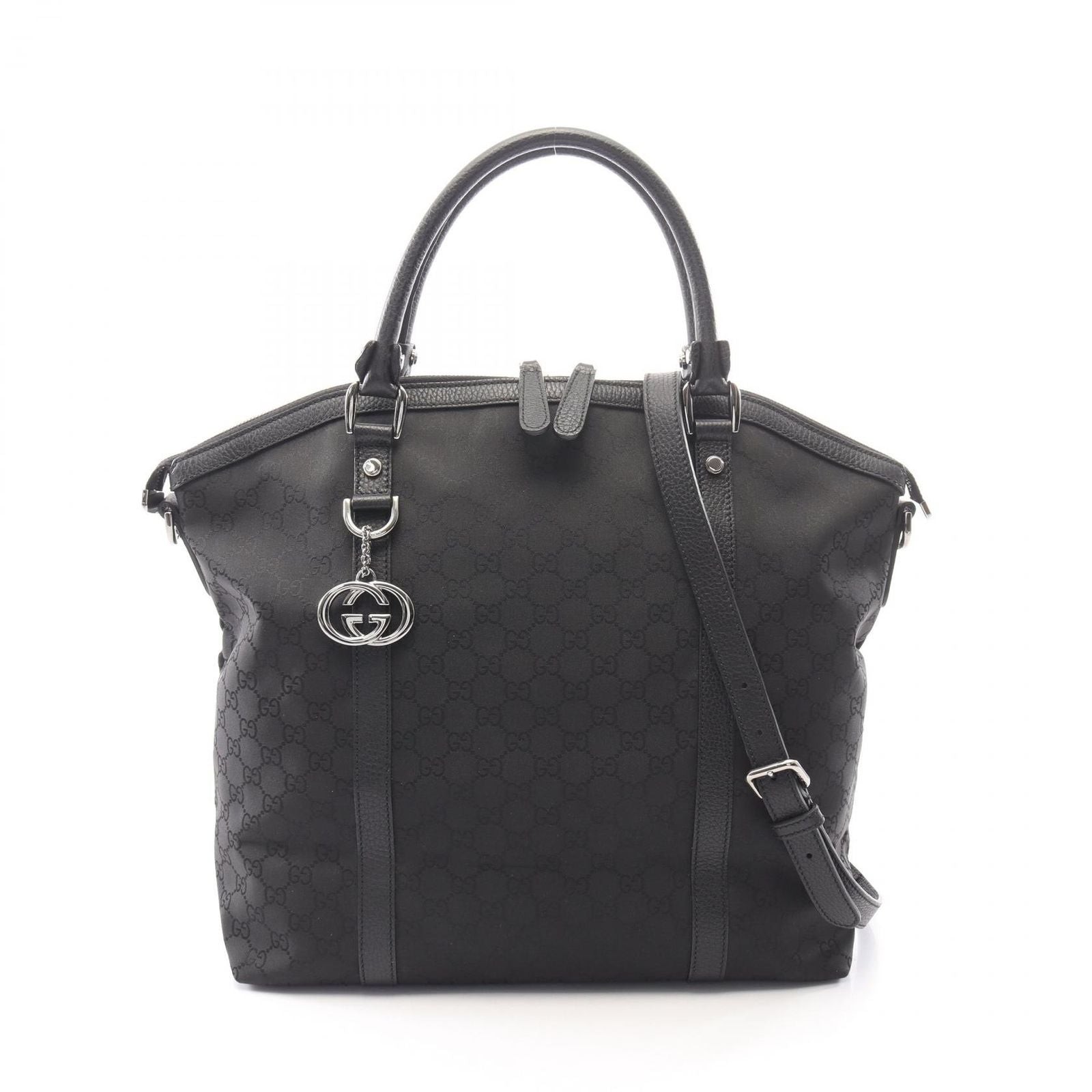 Gucci Tote Bag GG Pattern Interlocking Black Leather 2-Way