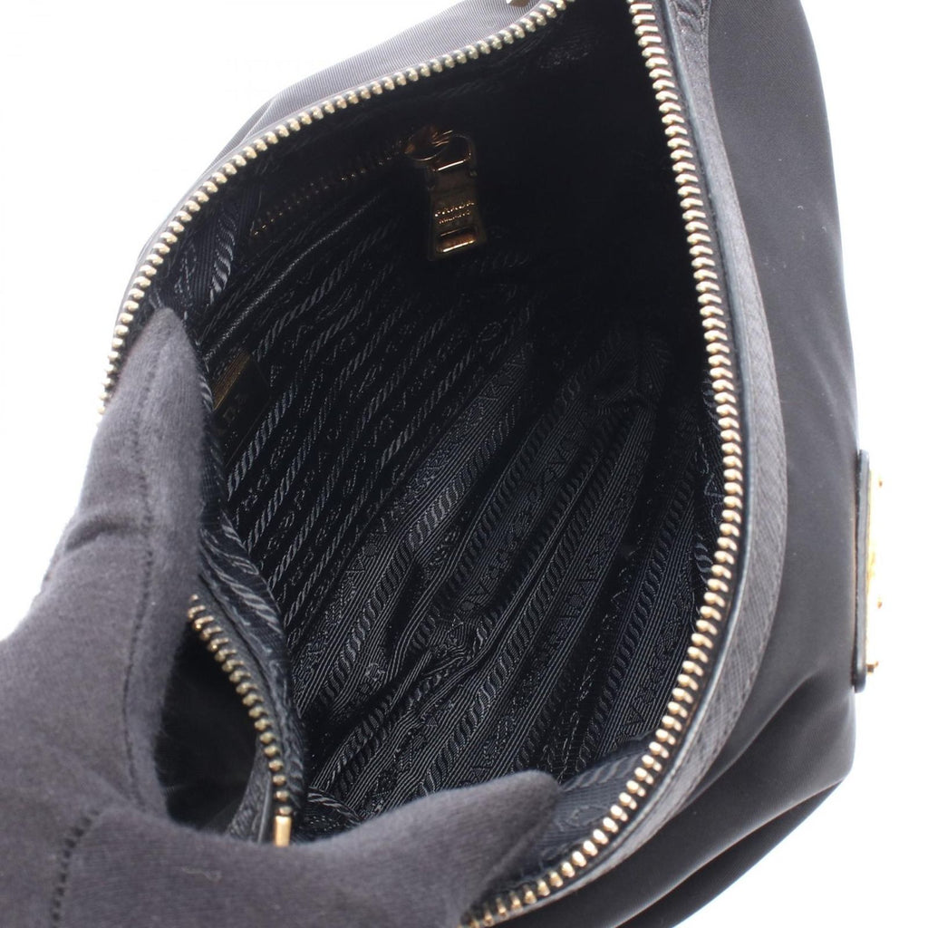 Prada Shoulder Bag Tessuto Saffian Black Nylon Leather Triangle Logo — view 3
