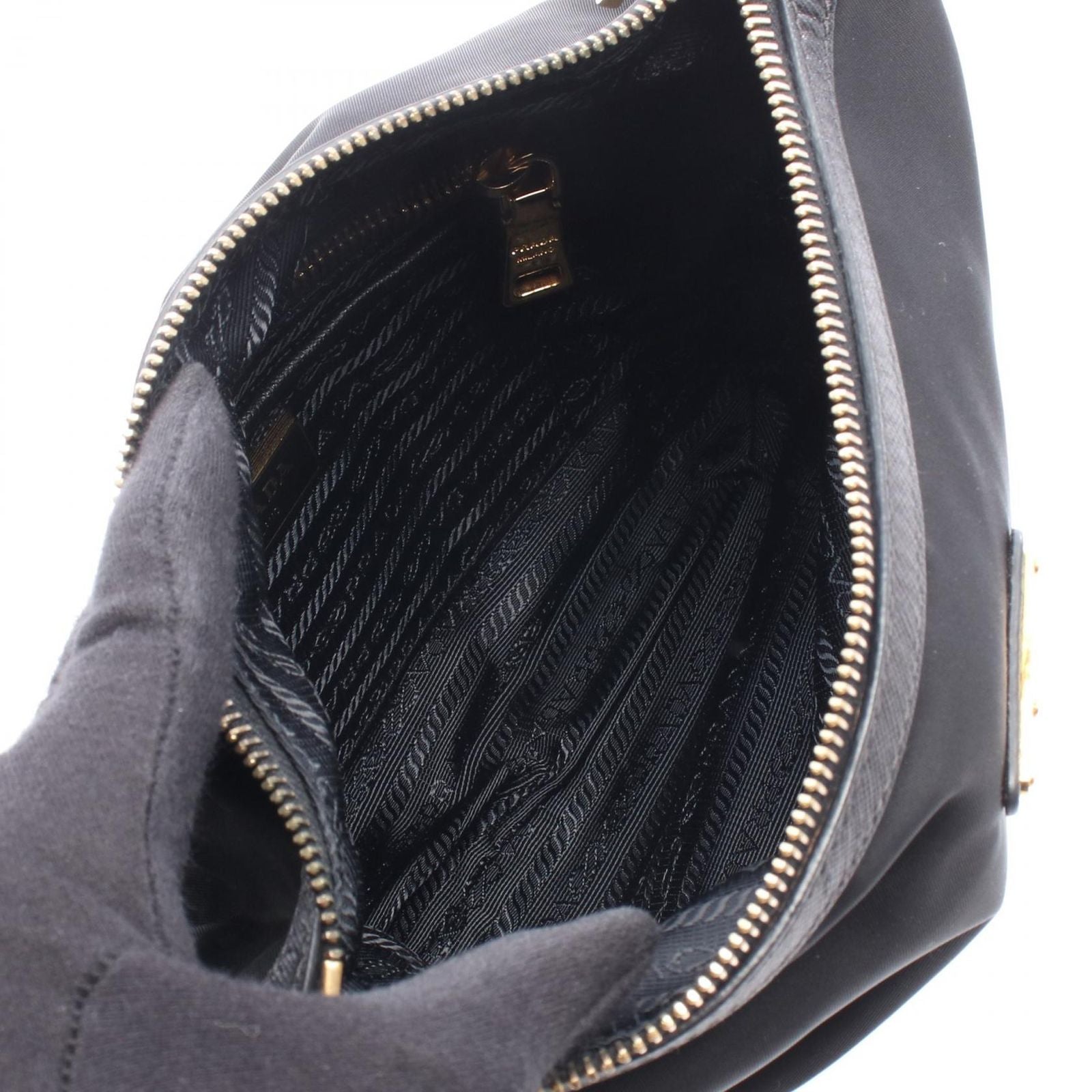 Prada Shoulder Bag Tessuto Saffian Black Nylon Leather Triangle Logo — view 3