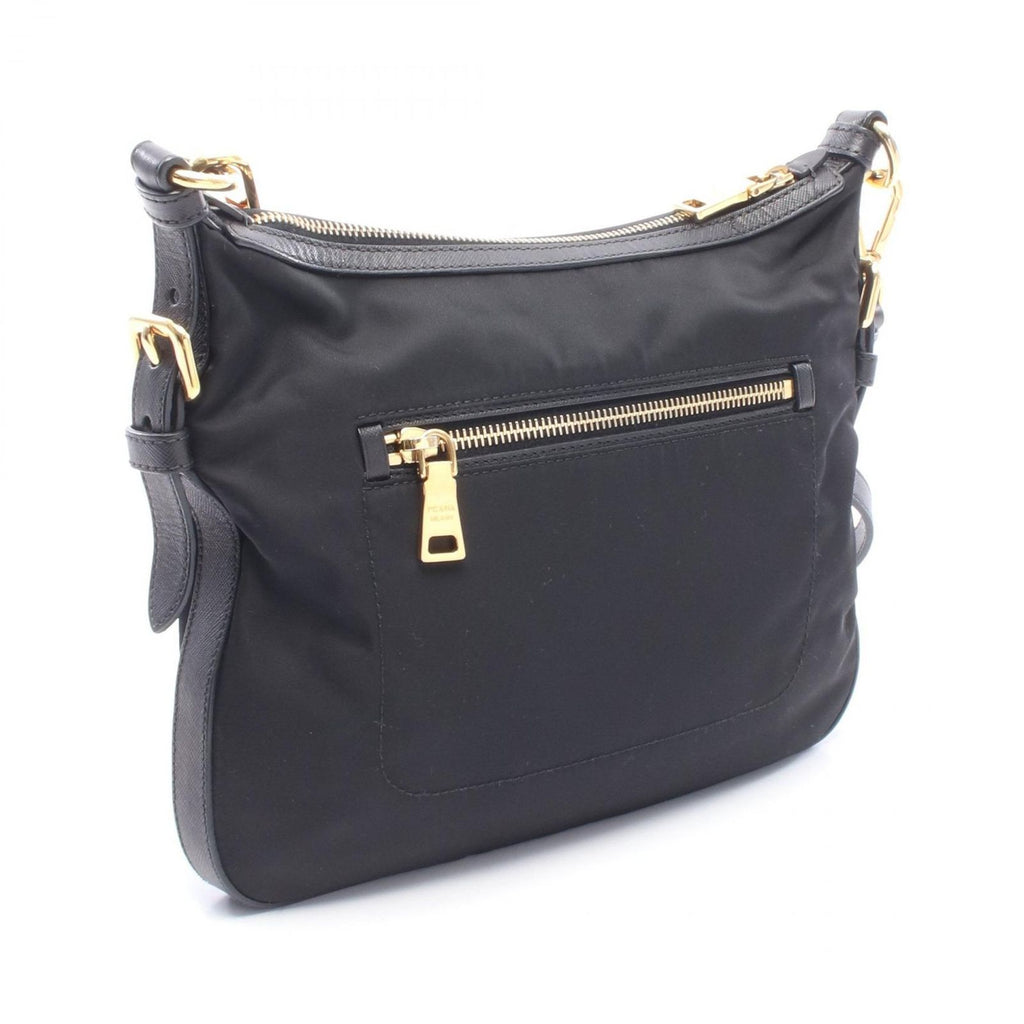Prada Shoulder Bag Tessuto Saffian Black Nylon Leather Triangle Logo — view 2