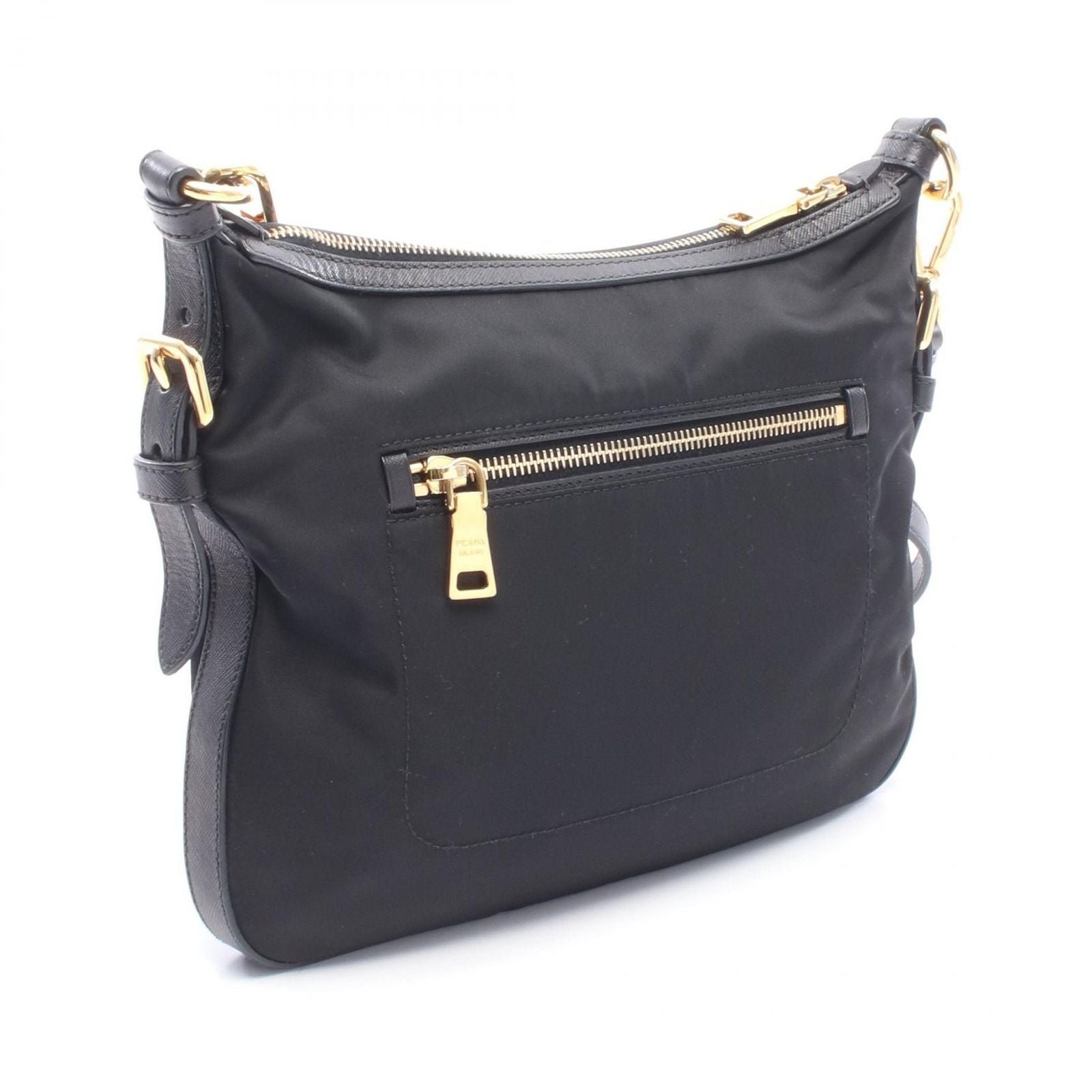 Prada Shoulder Bag Tessuto Saffian Black Nylon Leather Triangle Logo — view 2