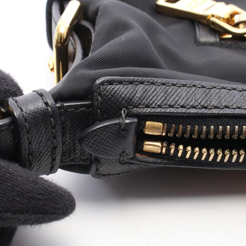 Prada Shoulder Bag Tessuto Saffian Black Nylon Leather Triangle Logo — view 6