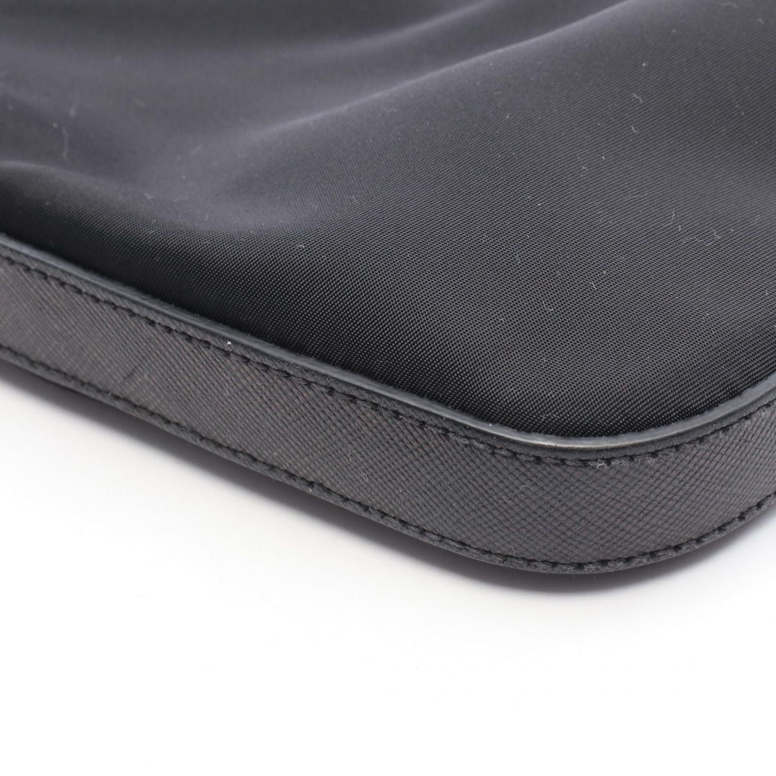 Prada Shoulder Bag Tessuto Saffian Black Nylon Leather Triangle Logo — view 5