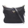 Prada Shoulder Bag Tessuto Saffian Black Nylon Leather Triangle Logo