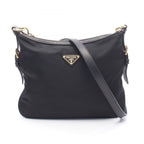 Prada Shoulder Bag Tessuto Saffian Black Nylon Leather Triangle Logo