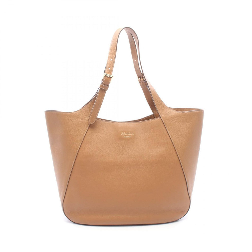 Prada Tote Bag Logo Camel Leather
