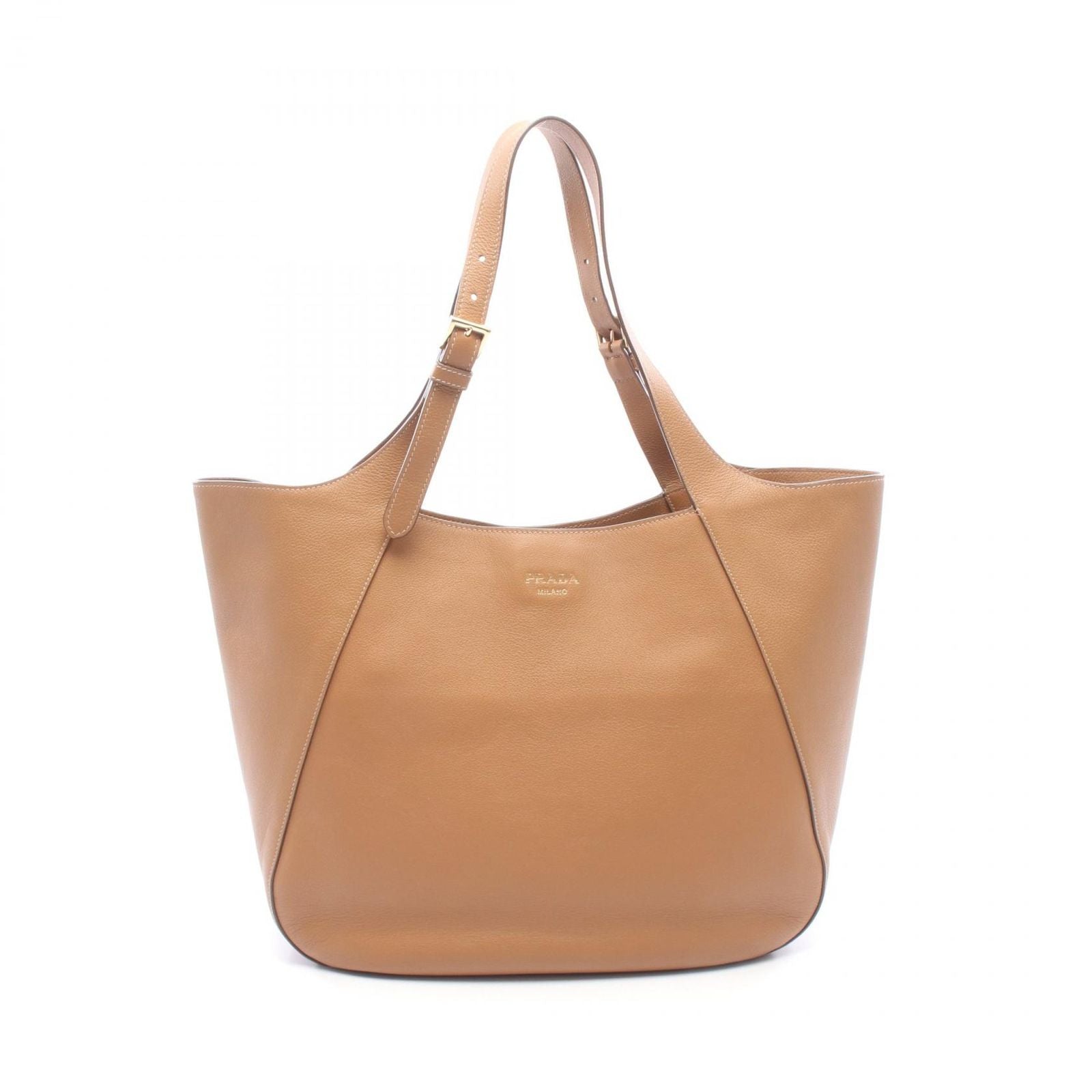 Prada Tote Bag Logo Camel Leather