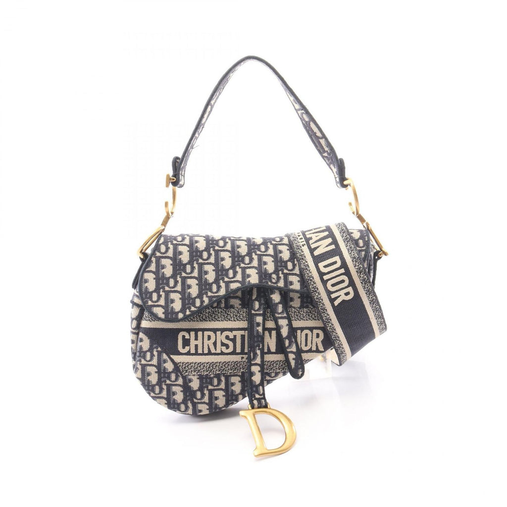 Dior Handbag Saddle Bag 2-Way Navy Ivory Canvas Oblique