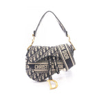 Dior Handbag Saddle Bag 2-Way Navy Ivory Canvas Oblique