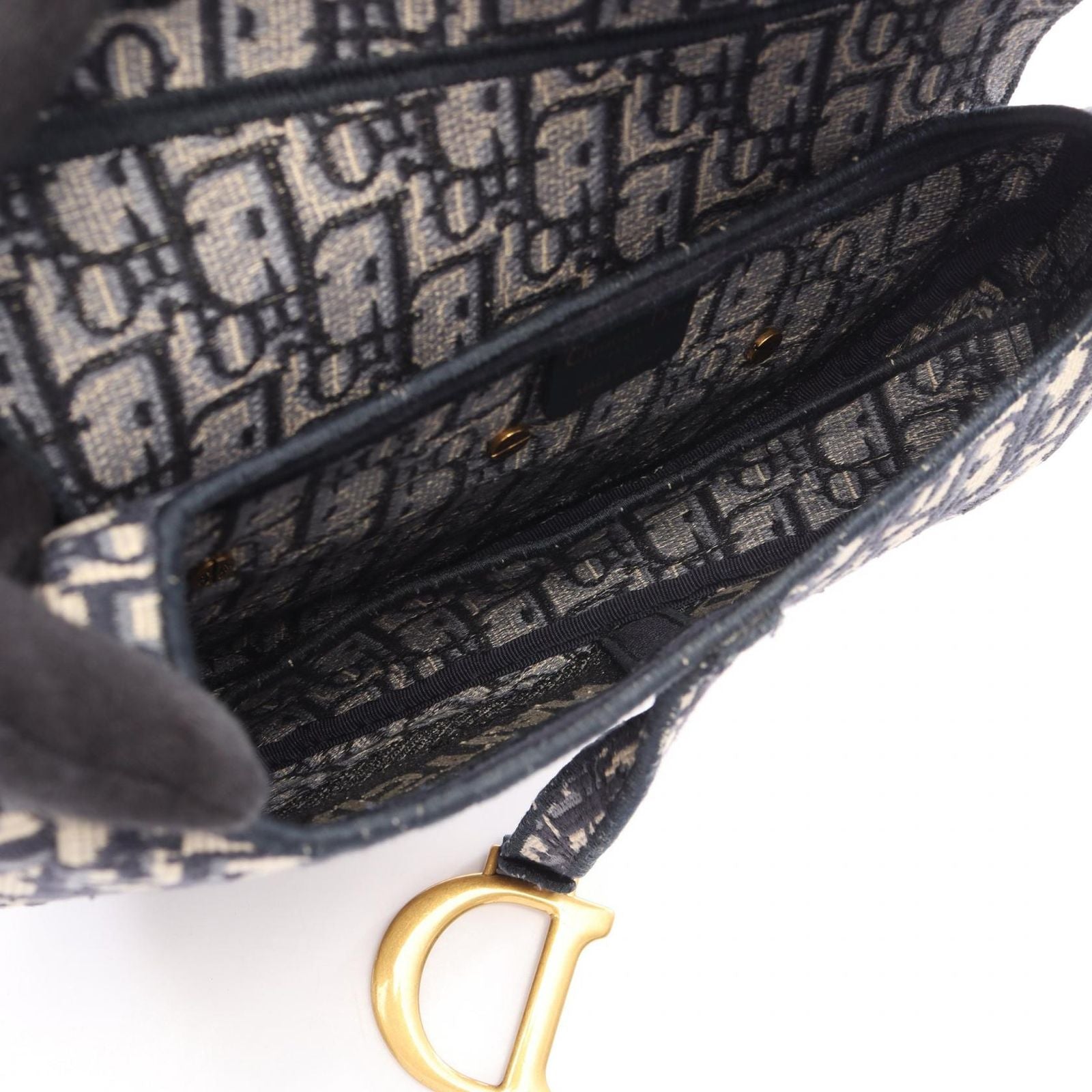Dior Handbag Saddle Bag 2-Way Navy Ivory Canvas Oblique — view 3