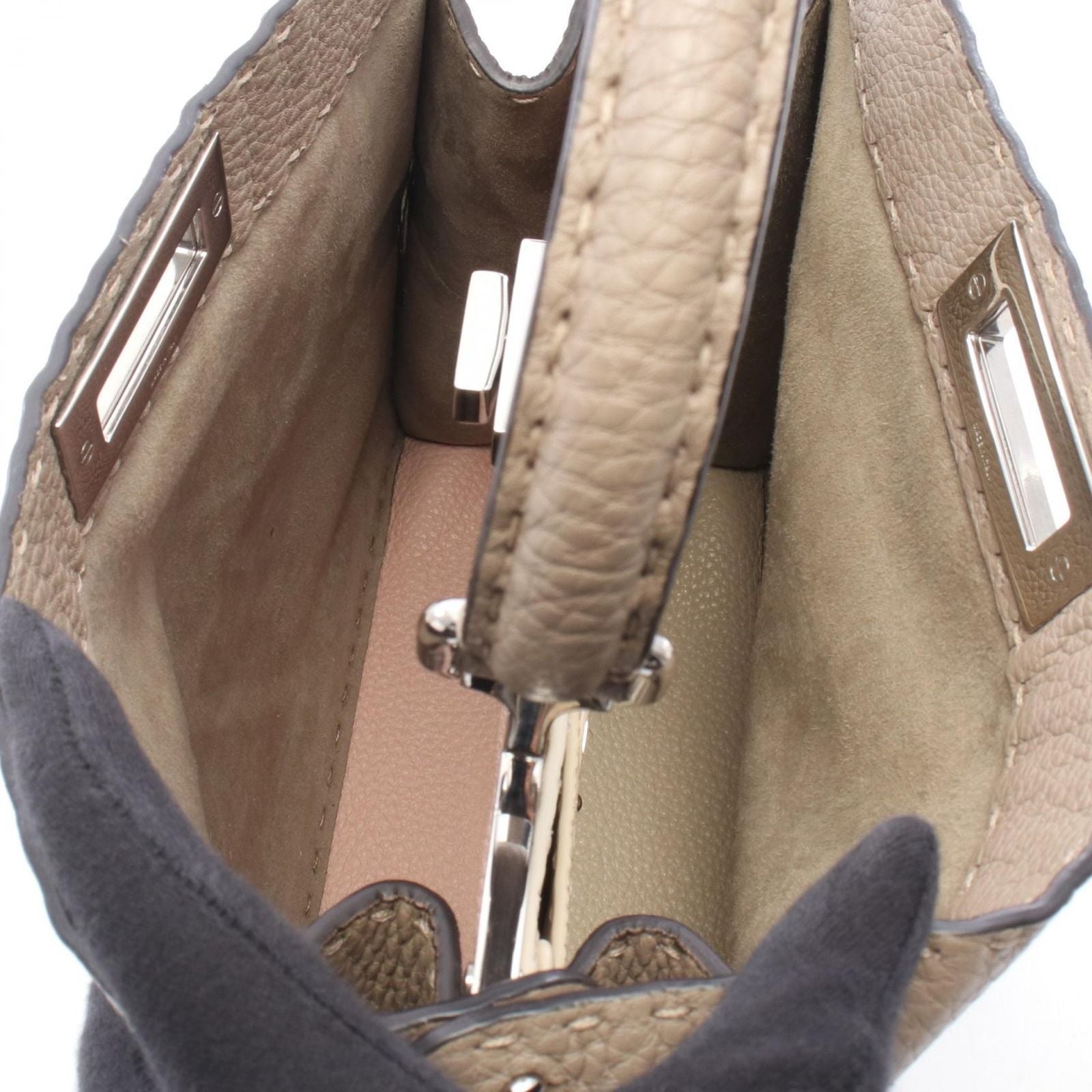 Fendi Peekaboo Regular 2-Way Gray Leather Handbag — view 3