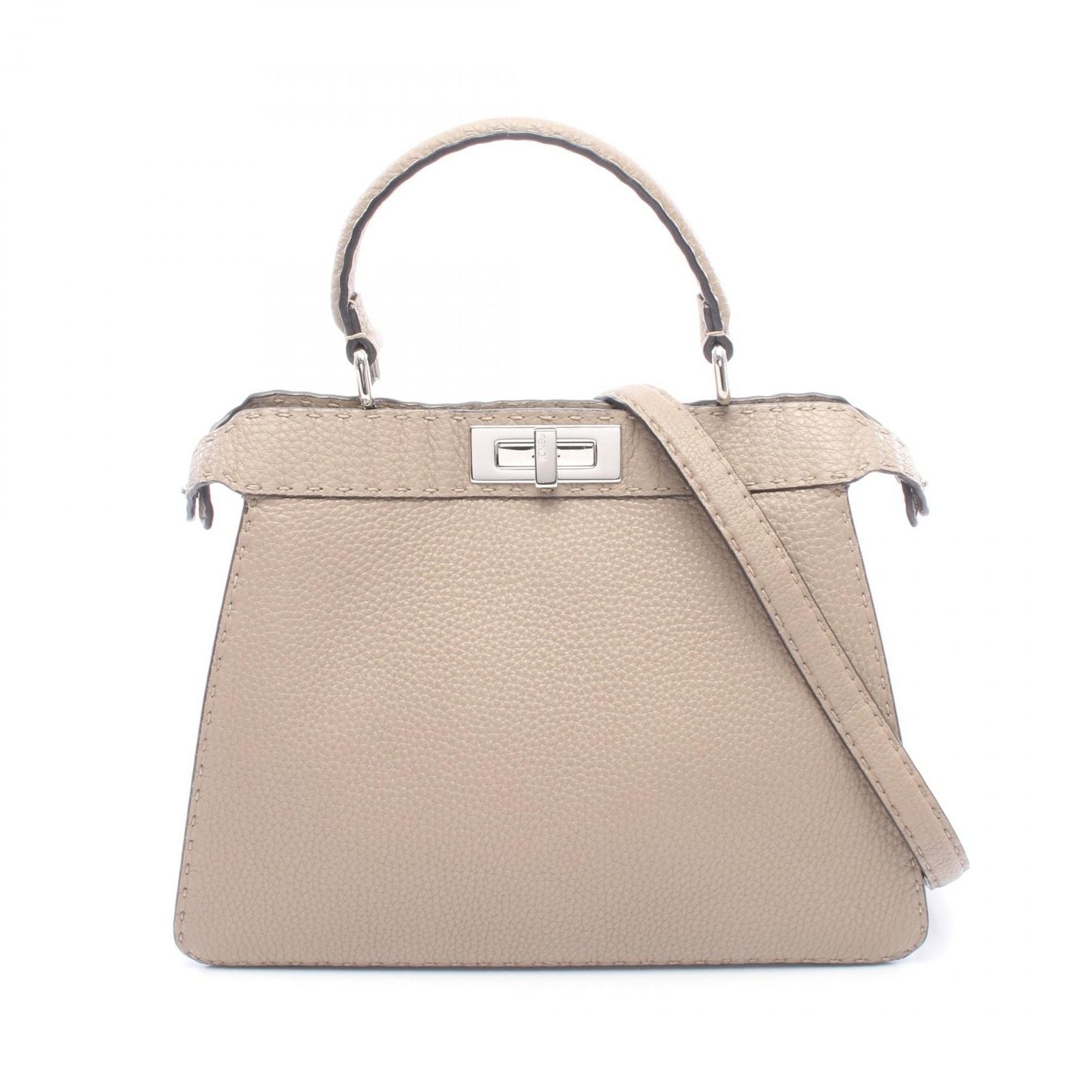 Fendi Peekaboo Regular 2-Way Gray Leather Handbag