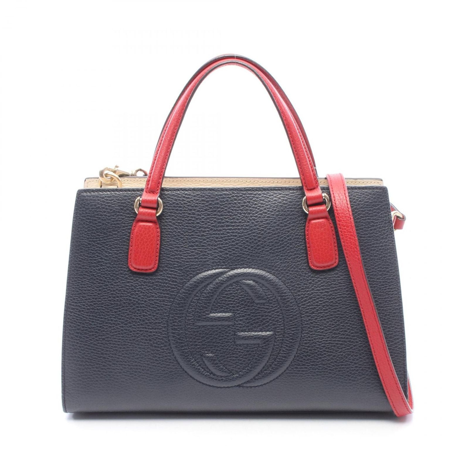 Gucci Soho Interlocking 2-Way Navy Red Ivory Leather Tote Bag