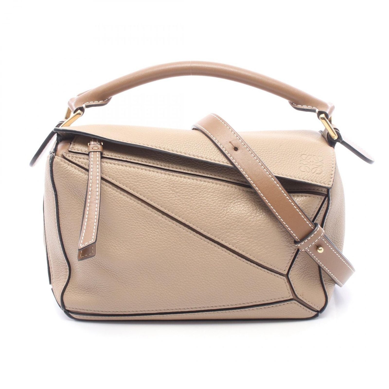 Loewe Puzzle Edge Small 2-Way Beige Brown Leather Bag
