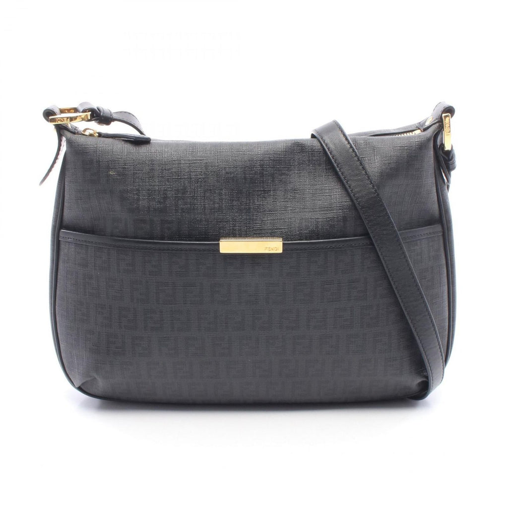 Fendi Shoulder Bag Zucchino Gray Black Canvas Leather