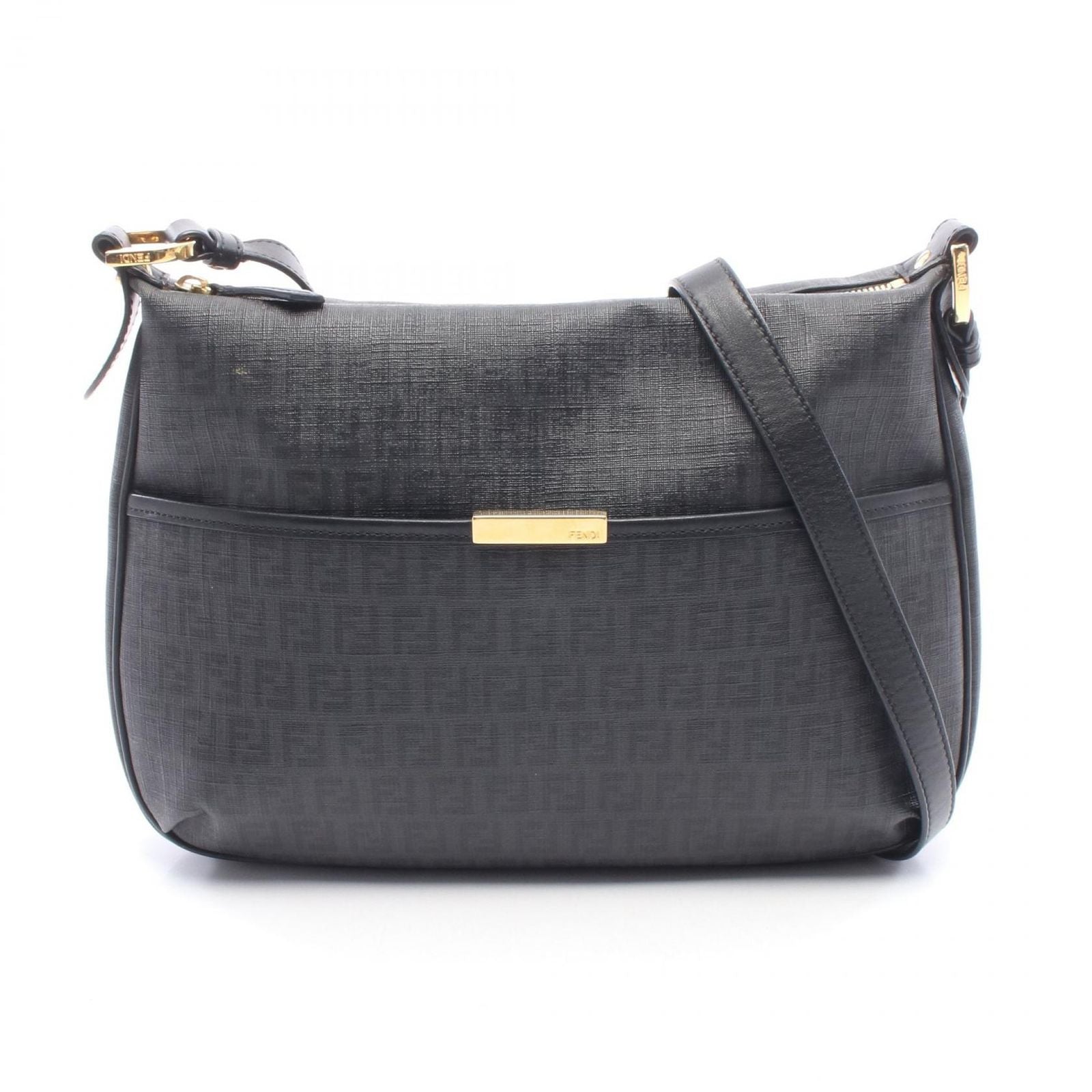 Fendi Shoulder Bag Zucchino Gray Black Canvas Leather