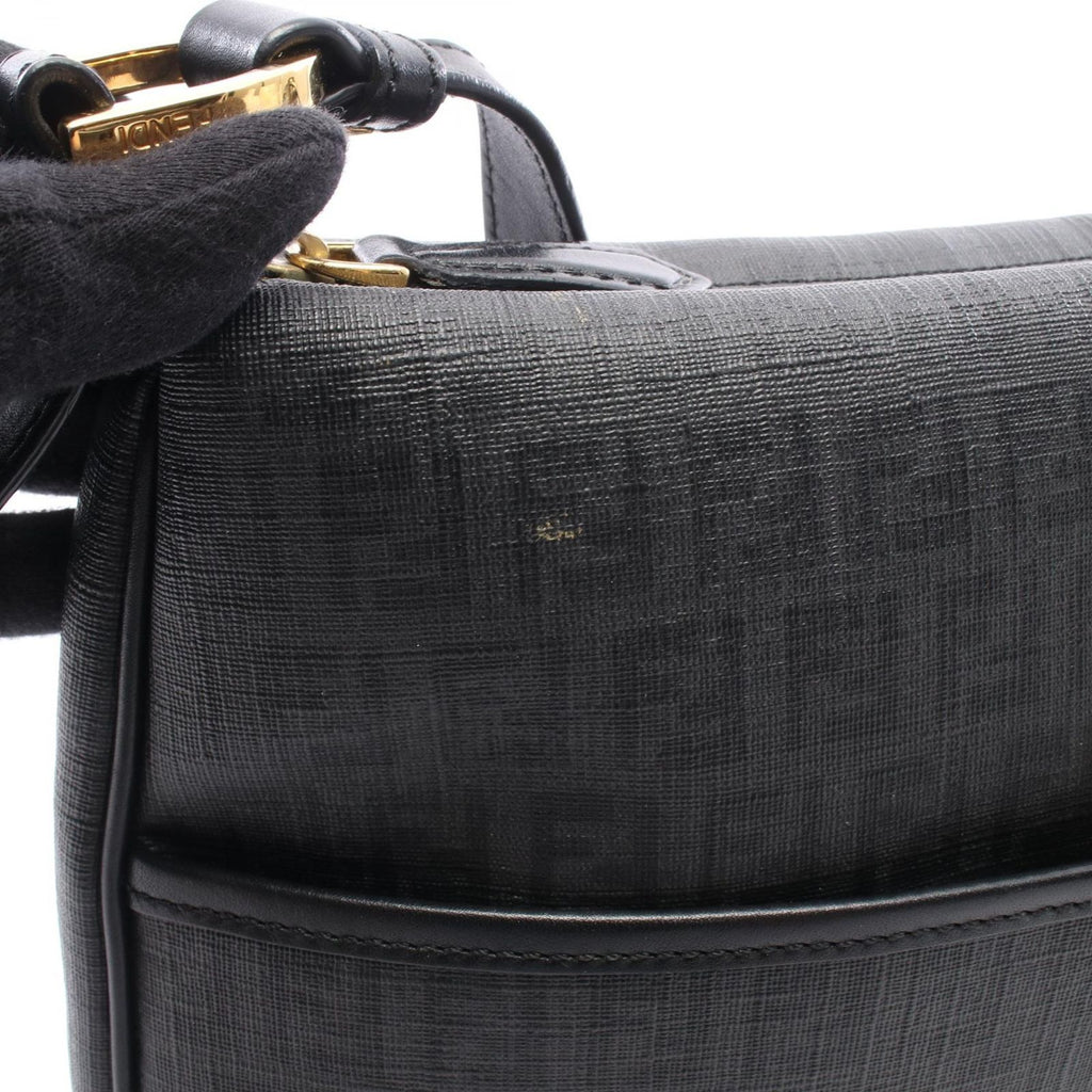 Fendi Shoulder Bag Zucchino Gray Black Canvas Leather — view 6