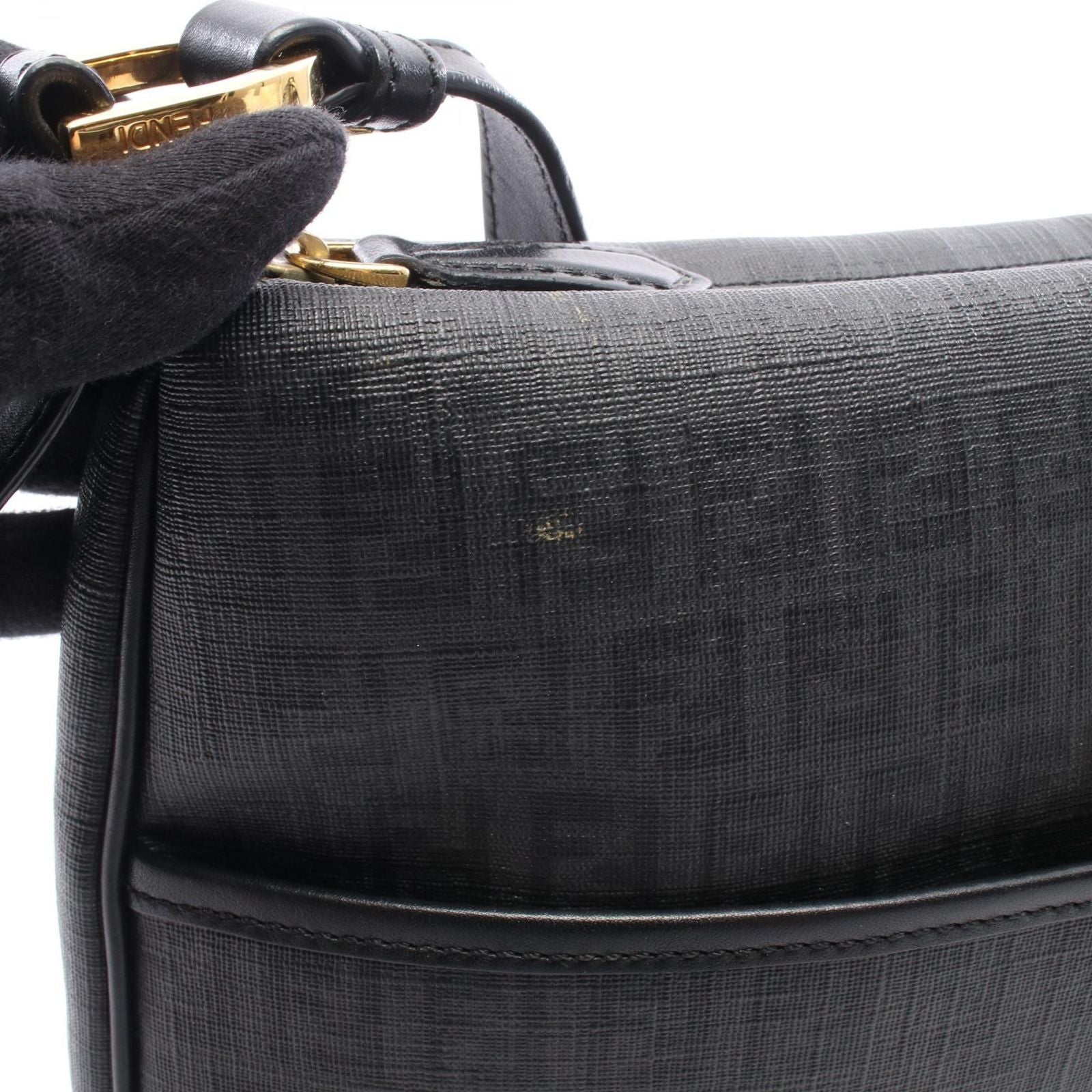 Fendi Shoulder Bag Zucchino Gray Black Canvas Leather — view 6