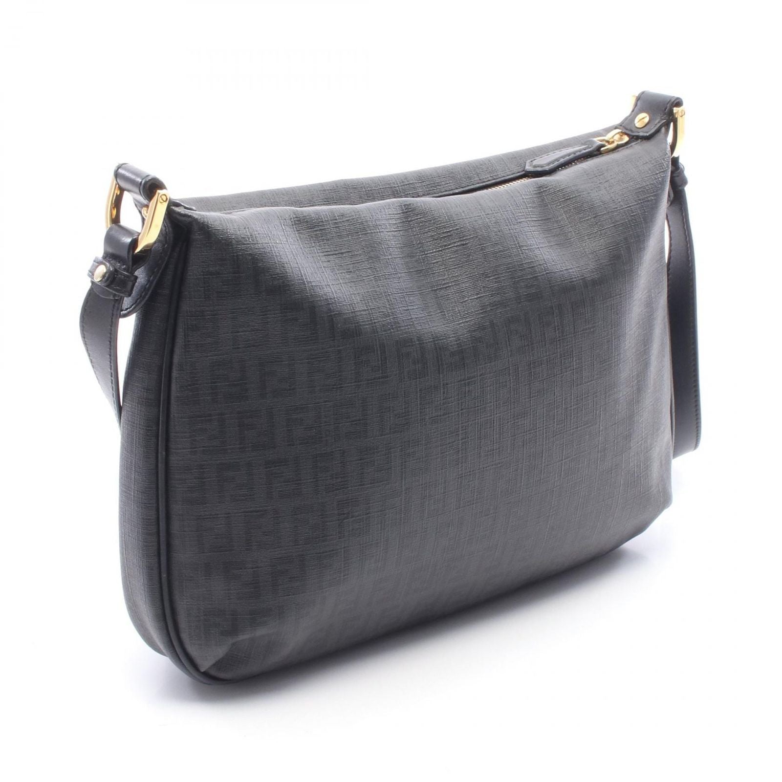 Fendi Shoulder Bag Zucchino Gray Black Canvas Leather — view 2