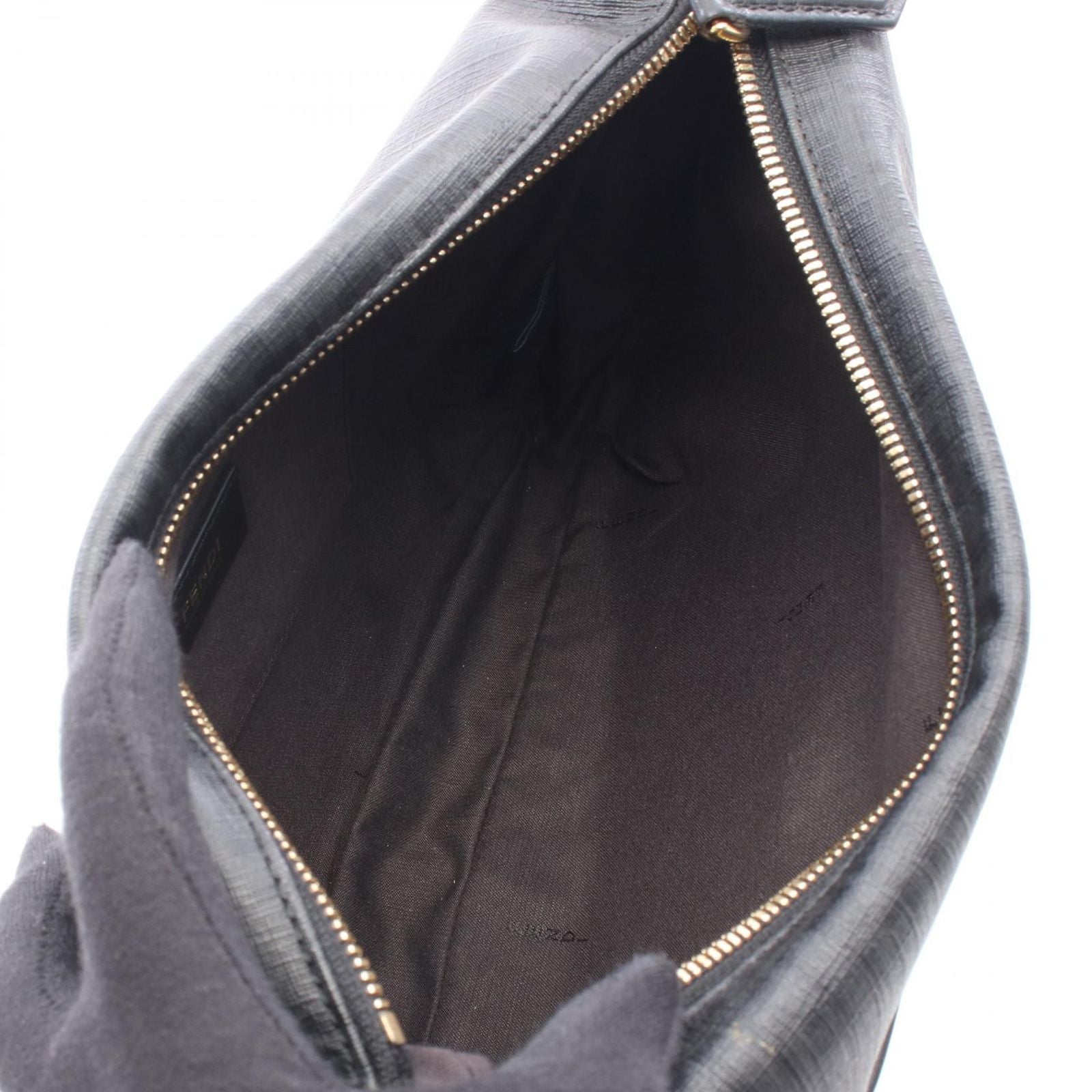 Fendi Shoulder Bag Zucchino Gray Black Canvas Leather — view 3