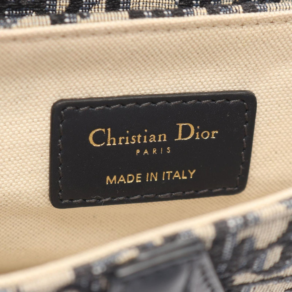 Dior Handbag Saddle Bag Mini Oblique Jacquard Ivory Navy Canvas Leather — view 4