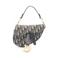 Dior Handbag Saddle Bag Mini Oblique Jacquard Ivory Navy Canvas Leather