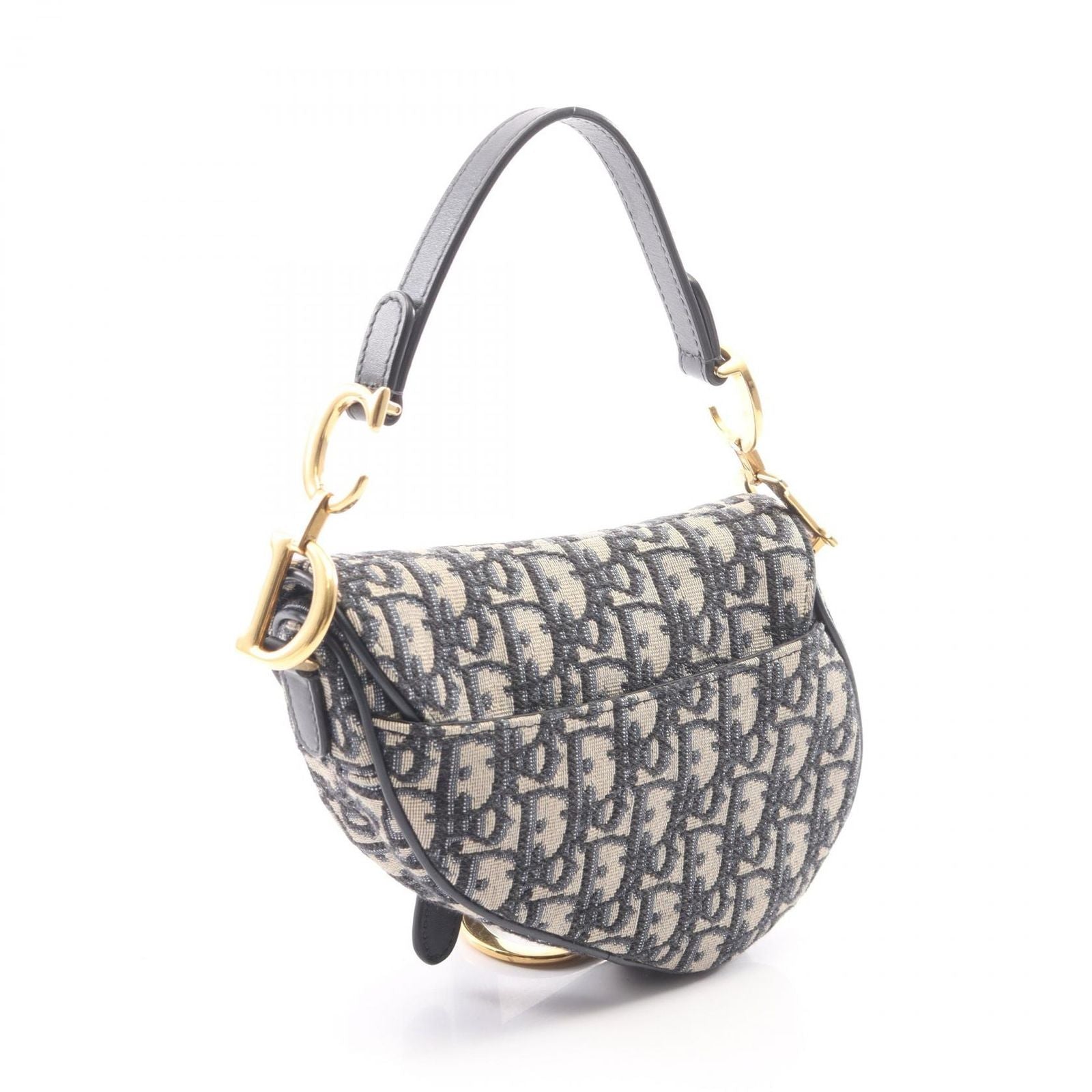 Dior Handbag Saddle Bag Mini Oblique Jacquard Ivory Navy Canvas Leather — view 2