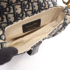 Dior Handbag Saddle Bag Mini Oblique Jacquard Ivory Navy Canvas Leather — view 3