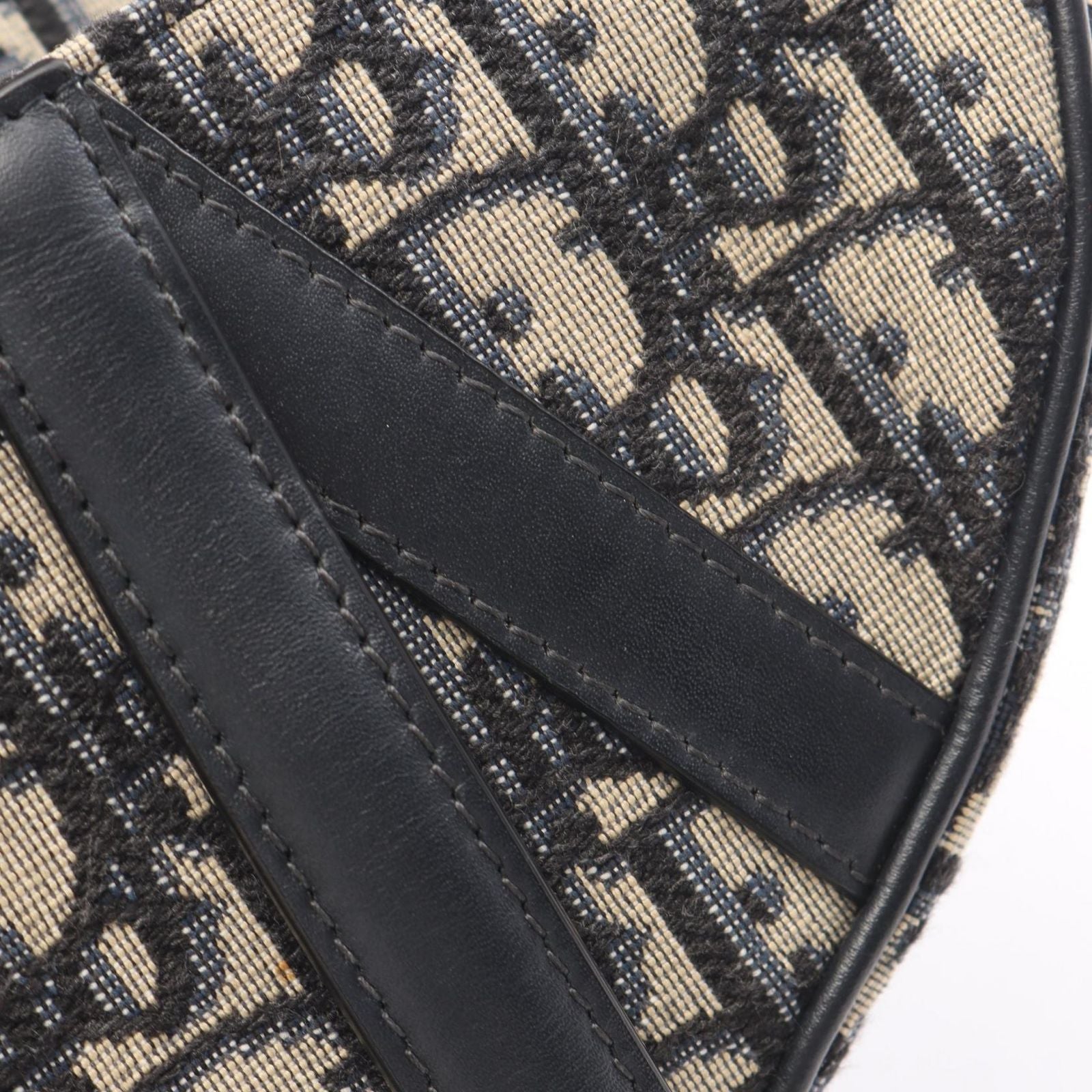 Dior Handbag Saddle Bag Mini Oblique Jacquard Ivory Navy Canvas Leather — view 5