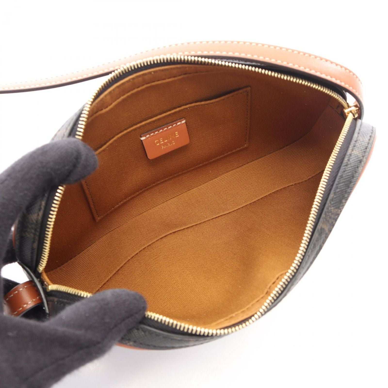 Celine Shoulder Bag Cuir Triomphe Mini Black Brown Multi Canvas Leather — view 3
