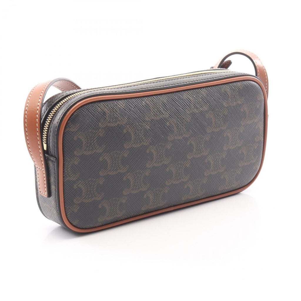 Celine Shoulder Bag Cuir Triomphe Mini Black Brown Multi Canvas Leather — view 2
