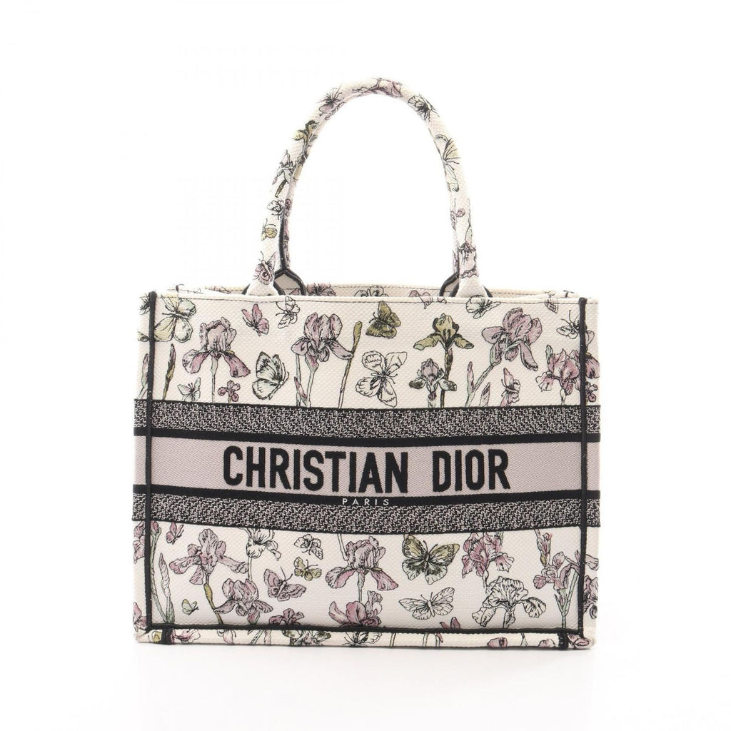 Dior Tote Bag Book White Black Multi Canvas Butterfly & Iris