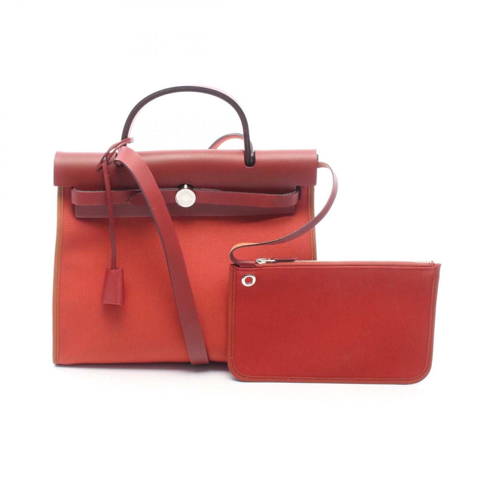 Hermes Herbag Zip PM 2-Way Rouge Ducese Ash Canvas Leather Zip PM Handbag