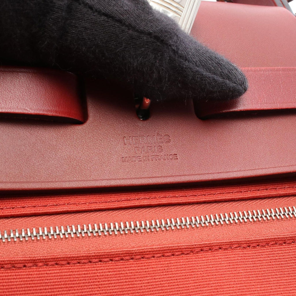 Hermes Herbag Zip PM 2-Way Rouge Ducese Ash Canvas Leather Zip PM Handbag — view 4