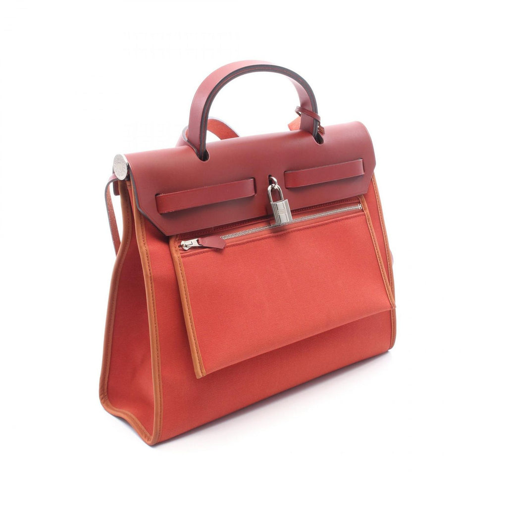 Hermes Herbag Zip PM 2-Way Rouge Ducese Ash Canvas Leather Zip PM Handbag — view 2