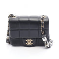 Chanel Shoulder Bag Choco Bar Mini Flap Black Leather Mini Chain