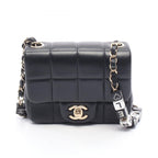Chanel Shoulder Bag Choco Bar Mini Flap Black Leather Mini Chain