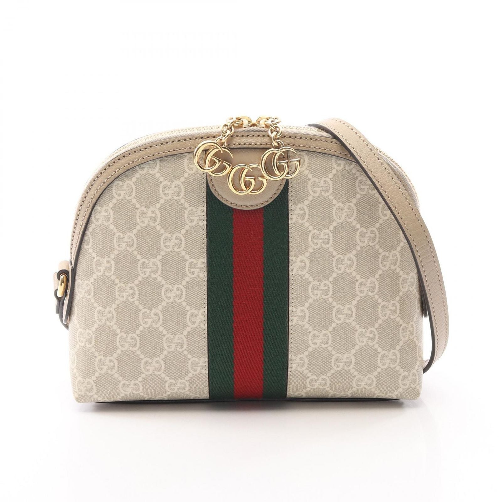 Gucci Shoulder Bag Ophidia GG Supreme Ivory Beige Green Canvas Leather