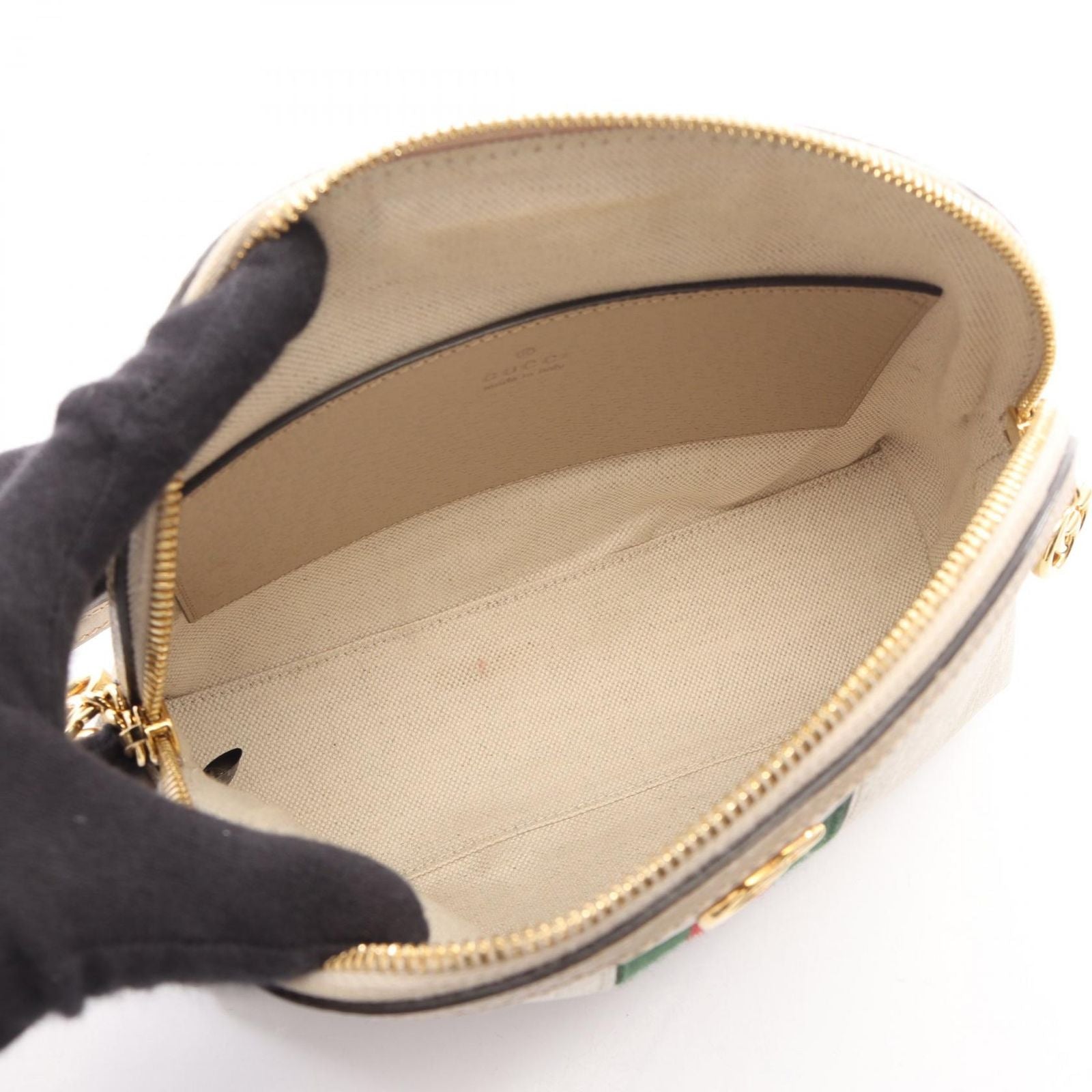 Gucci Shoulder Bag Ophidia GG Supreme Ivory Beige Green Canvas Leather — view 3