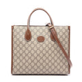Gucci Tote Bag GG Supreme 2-Way Beige Brown Canvas Leather Small