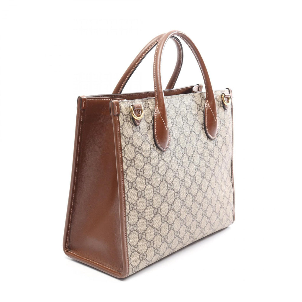 Gucci Tote Bag GG Supreme 2-Way Beige Brown Canvas Leather Small — view 2